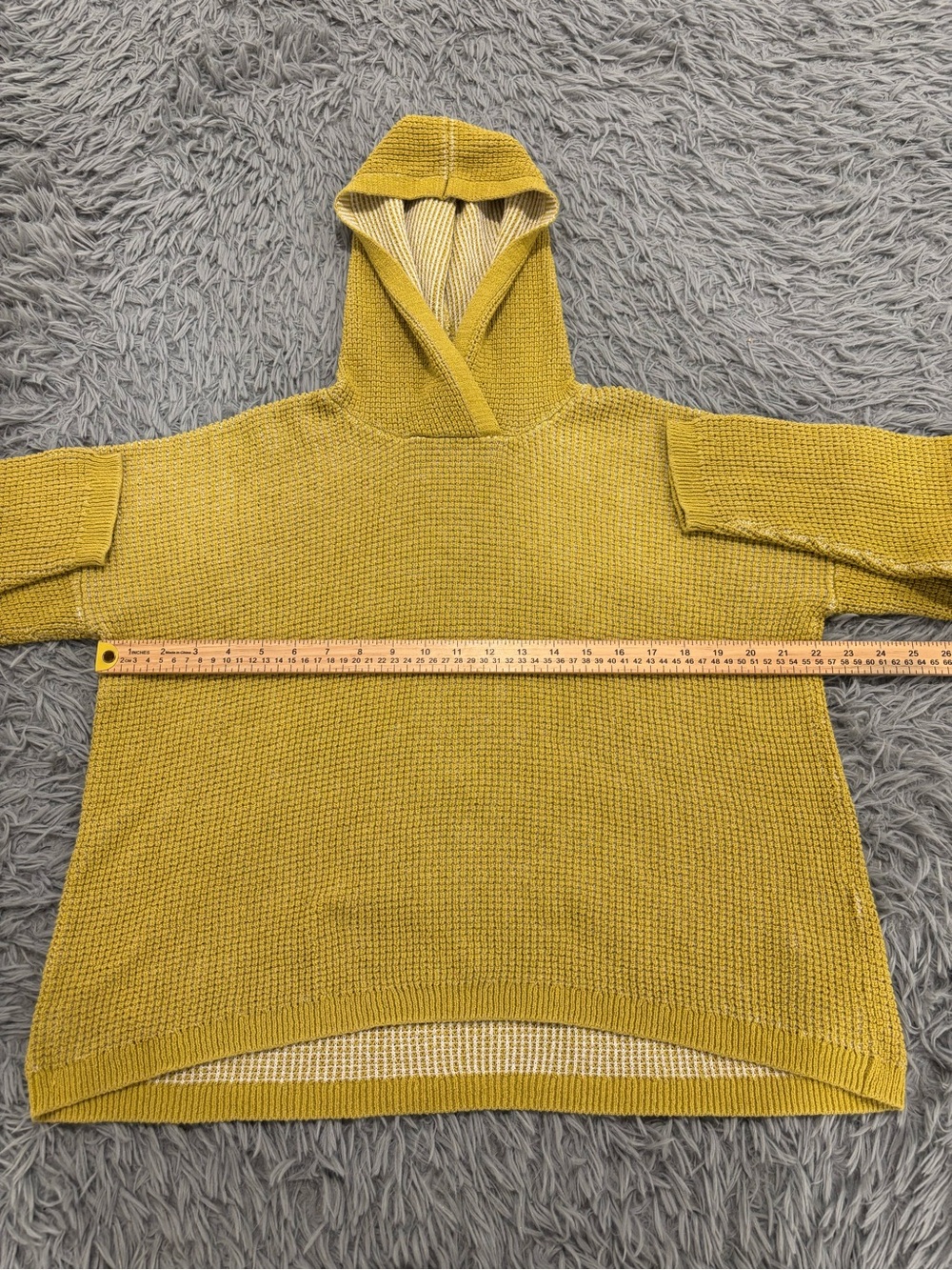 Eileen Fisher Chartreuse Organic Cotton Silk Waffle Knit Hooded Sweater Medium - Picture 6 of 8